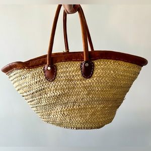 Jeanne Beatrice Large Market Basket with Chestnut Brown Handle and Trim